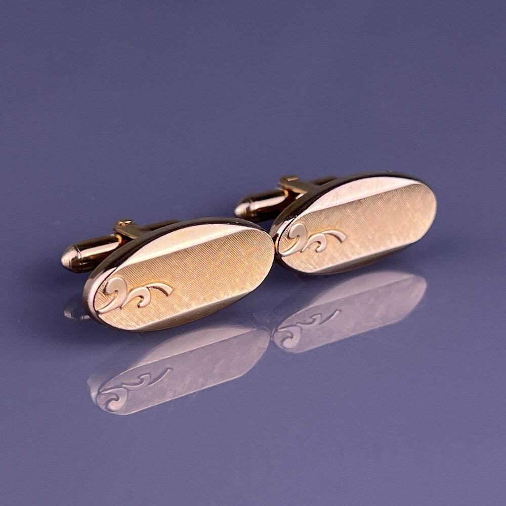 Oval Simple Cufflinks Gold Tone Plain Florentine Polished Finish Vintage